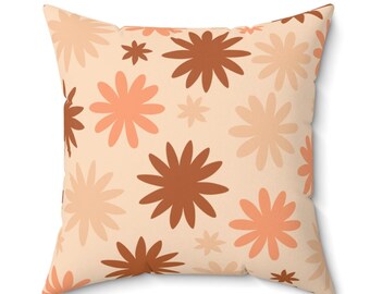 Retro Floral Throw Pillow: Mid-Century Modern Sofa Accent