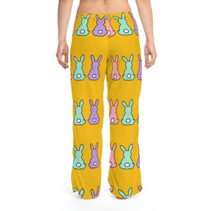 Pantalones de pijama de conejito de Pascua: ropa de estar por casa con estampado pastel imagen 4