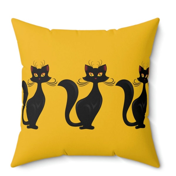 Retro atomic kitty print square pillow 60s mid century throw pillow vintage look accent pillow retro decor sofa pillow funky print pillow