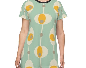 60s Mod Mini Dress: Retro Geometric Print, Mustard & Green