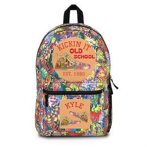 Personalized Retro Original Pop Art Print Backpack for School Travel Festivals Kickin It Old School Custom Name Bag Vibrant Student Backpack