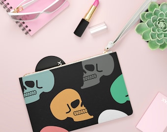 Gothic Skull Print Vegan Leather Clutch Bag: Funky Cosmetic Bag
