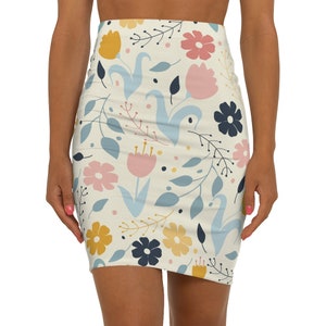 Floral Print Mini Skirt: Stretchy Pencil Skirt