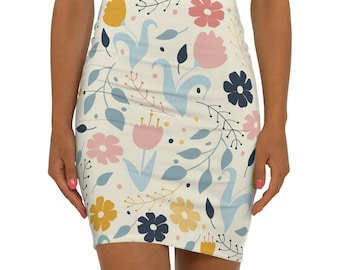 Floral Print Mini Skirt: Stretchy Pencil Skirt