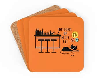 Retro Cat Coaster Set: Mid Century Atomic Design, Funky Bar Cart Decor
