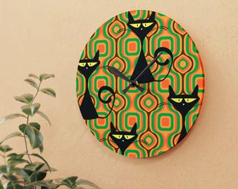 Retro Atomic Cat Wall Clock: Funky Mod Home Decor
