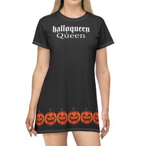 Dress for Halloween party gift for her funny black Halloween costume party dress with pumpkin border Halloween Queen mini Tee shirt dress