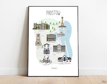 Map of Padstow - Illustrated map of Padstow Cornwall - Padstow map print - Cornwall map - gift idea - wall art