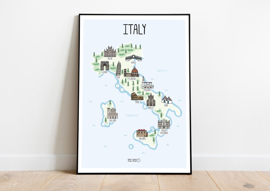 Map of Italy Italy Map Illustration Hand Drawn Map of Italy Wall Art Travel Gift Idea Etsy