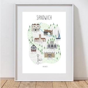 Impression de carte de Sandwich - carte de Sandwich - carte illustrée de Sandwich - carte du Kent - impression de carte personnalisée - idée cadeau