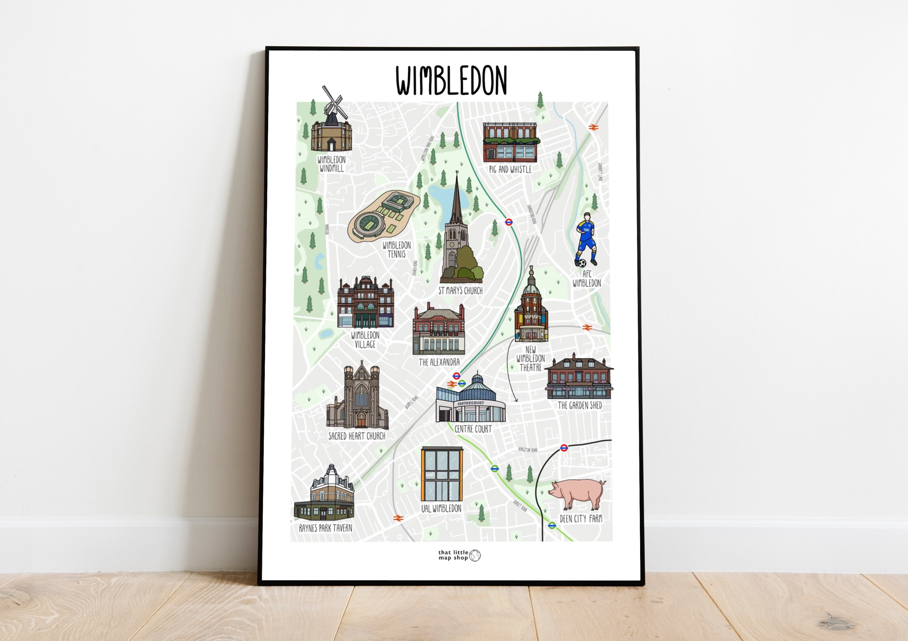 Map of Wimbledon Wimbledon Map Illustration Illustrated Etsy UK