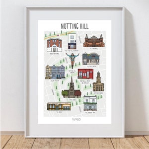 Carte de Notting Hill - carte illustrée de Notting Hill - impression de carte de Notting Hill - carte de Londres - idée cadeau - art de l'ouest de Londres - idée cadeau