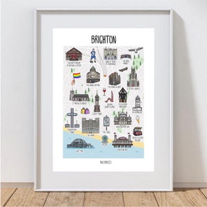 Carte de Brighton - carte de Brighton - carte de Brighton et Hove - carte illustrée de Brighton - carte dessinée à la main - idée cadeau - cadeau de voyage
