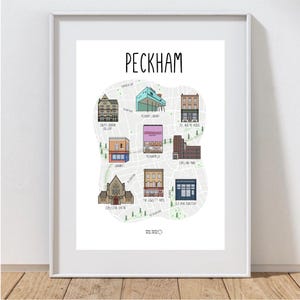 Impression de carte de Peckham - carte de Peckham - carte illustrée de Peckham - carte de Londres - sud de Londres - art mural - décoration d'intérieur - idée cadeau