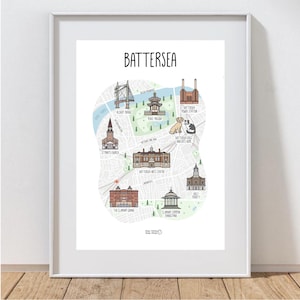 Carte de Battersea - carte illustrée de Battersea - impression de carte de Battersea Londres - idée cadeau - art Battersea - idée cadeau