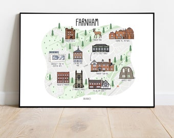 Farnham map print - Farnham map - illustrated map of Farnham - Surrey map - custom map print - gift idea