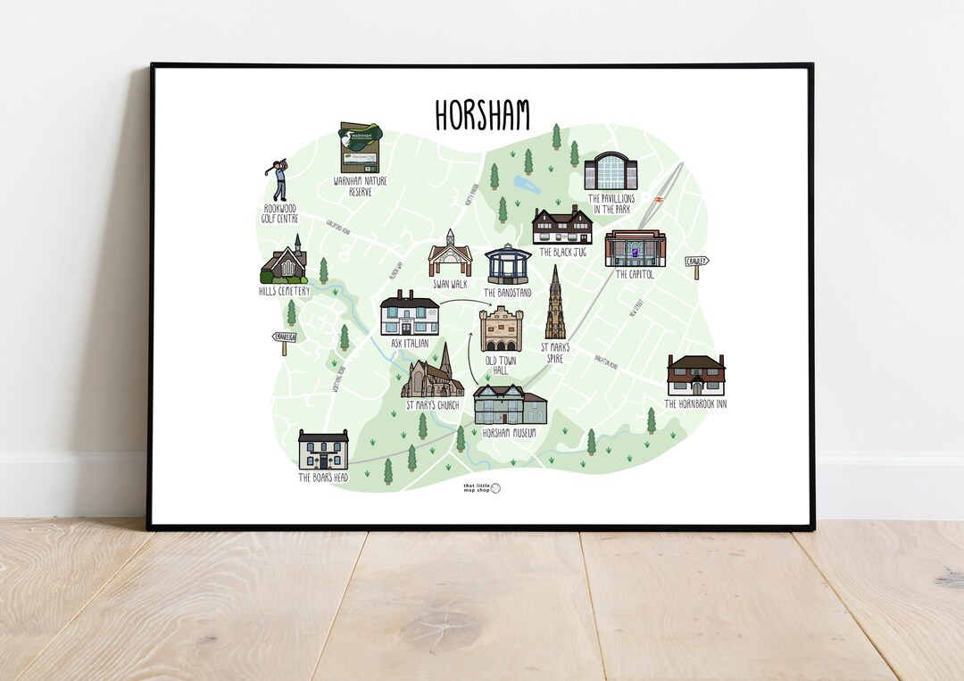 Horsham Map Print Map of Horsham Illustrated Map of Etsy