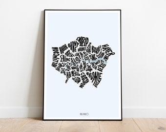 London typographic map -  Map of London - Greater London - London map - gift idea - City map