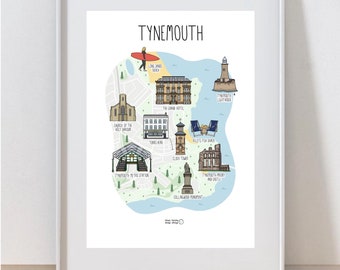 Impression de carte de Tynemouth : art mural Newcastle upon Tyne, décoration d'intérieur