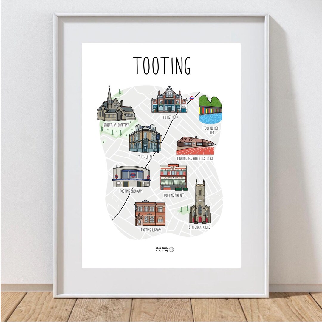 Tooting Map Print: London Wall Art, Home Decor - Etsy