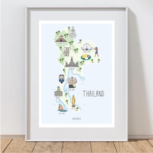 Carte de la Thaïlande - Illustration de carte de la Thaïlande - carte dessinée à la main - Asie du Sud-Est - art mural - idée cadeau de voyage - décoration d'intérieur