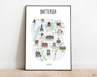 Map of Battersea - illustrated map of Battersea - Battersea London map print - gift idea - Battersea art - gift idea