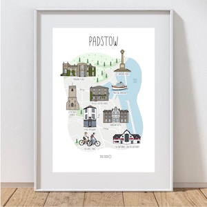 Carte de Padstow - Carte illustrée de Padstow, Cornouailles - Impression de carte de Padstow - carte des Cornouailles - idée cadeau - art mural