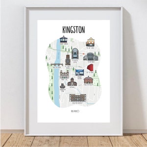 Impression de carte de Kingston upon Thames - carte de Kingston - carte illustrée de Kingston - plan des rues de Kingston - impression de carte personnalisée