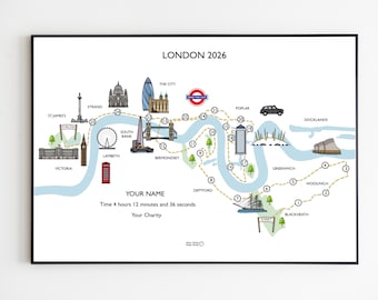 Personalized London Race Map Print: Marathon map, Custom Runner Gift, Wall Art Home Decor