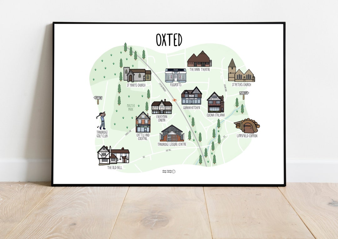 Map of Oxted Illustrated Map of Oxted Map Print of Oxted Oxted Surrey ...