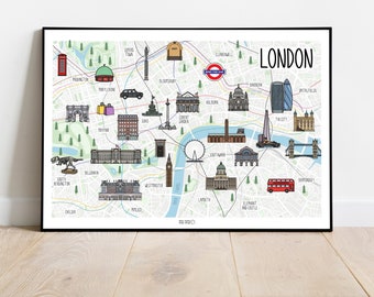 Map of Central London - illustrated London map - London map illustration - London map - gift idea - wall map - wall decor - London print