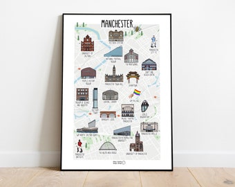 Map of Manchester - illustrated map of Manchester - Manchester map - Manchester illustration - wall art - gift idea - map