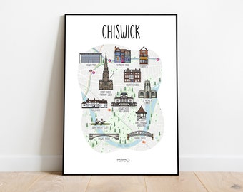 Map of Chiswick - Chiswick map print - Chiswick map - illustrated map of Chiswick - Chiswick street map - custom map print - gift idea