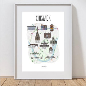 Carte de Chiswick - impression de carte de Chiswick - carte de Chiswick - carte illustrée de Chiswick - plan des rues de Chiswick - impression de carte personnalisée - idée cadeau