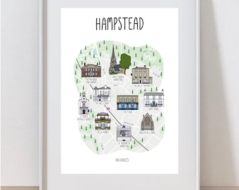 Hampstead Map Print: London Illustration, Wall Art Home Decor