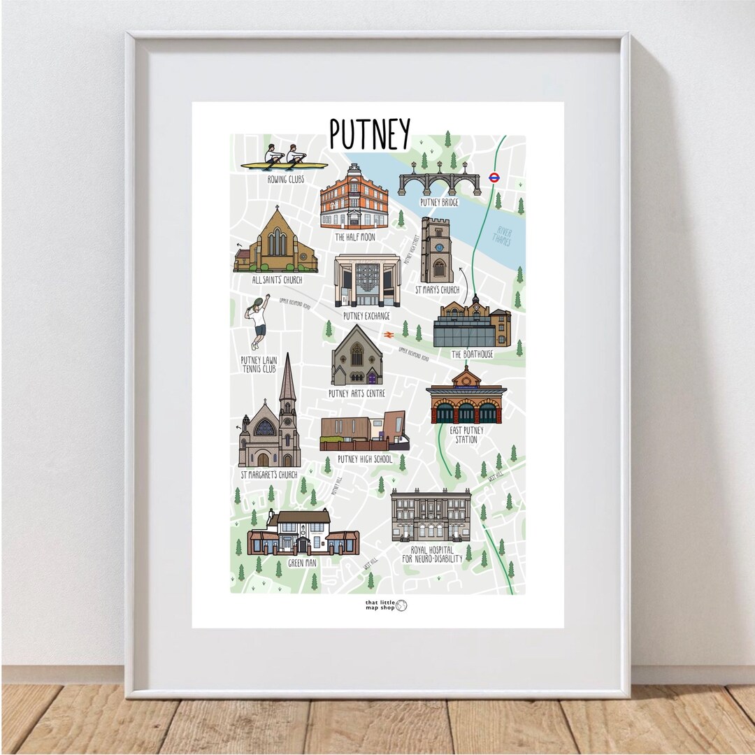 Putney Map Print: Illustrated London Map Wall Art Home Decor - Main Image