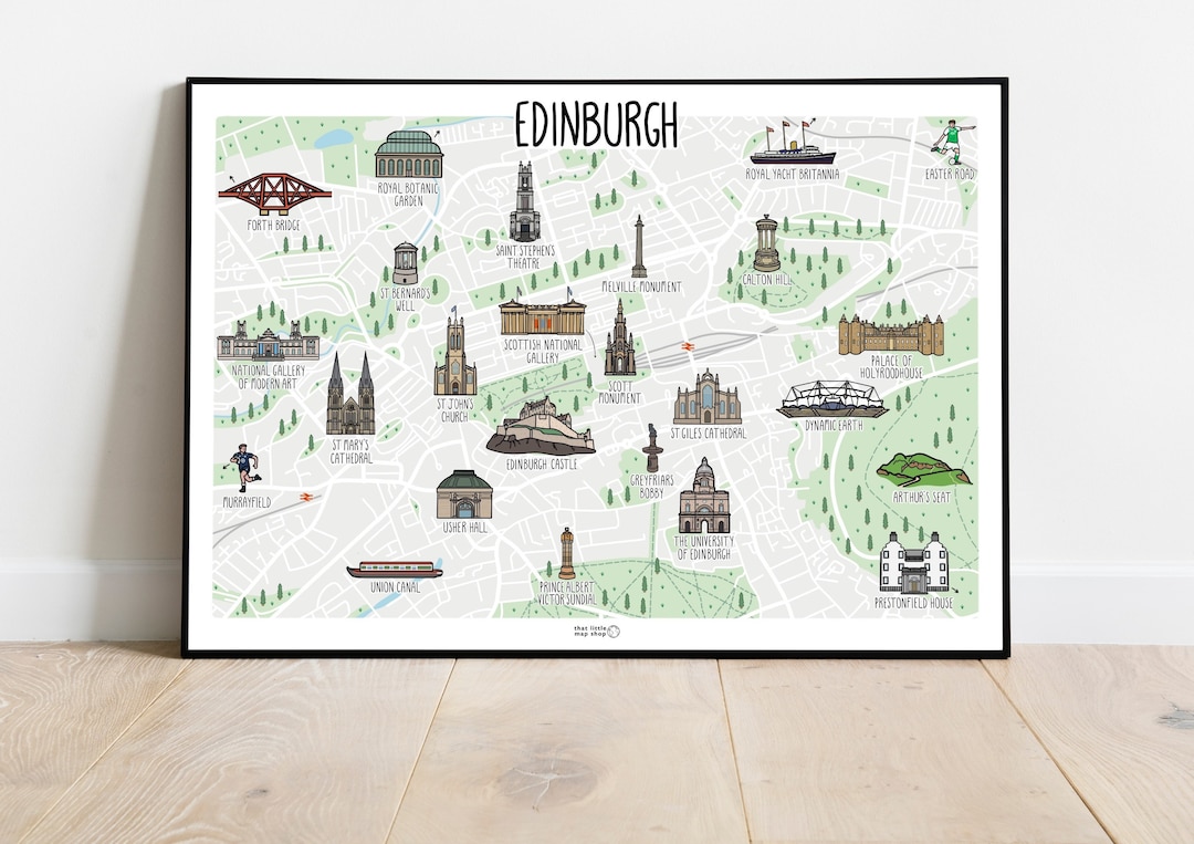Edinburgh Map Print Edinburgh Map Illustration Custom Map Print Map of