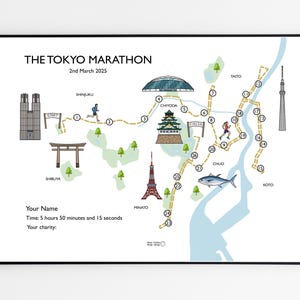 Tokyo-Marathon-Karte - Tokyo-Marathon - Landkarte - Individuelle Poster - Wandbild - Wandkunst - Geschenkidee