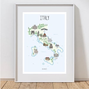 Carte de l'Italie - Illustration de la carte de l'Italie - Carte de l'Italie dessinée à la main - Art mural - Idée cadeau de voyage