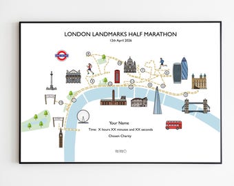 London Landmarks Half Marathon Map: Custom Runner Gift