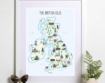 British Isles Map Print: UK & Ireland Illustrated Wall Art - Etsy
