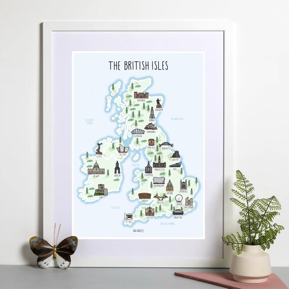 British Isles Map Print: UK & Ireland Illustrated Wall Art - Etsy