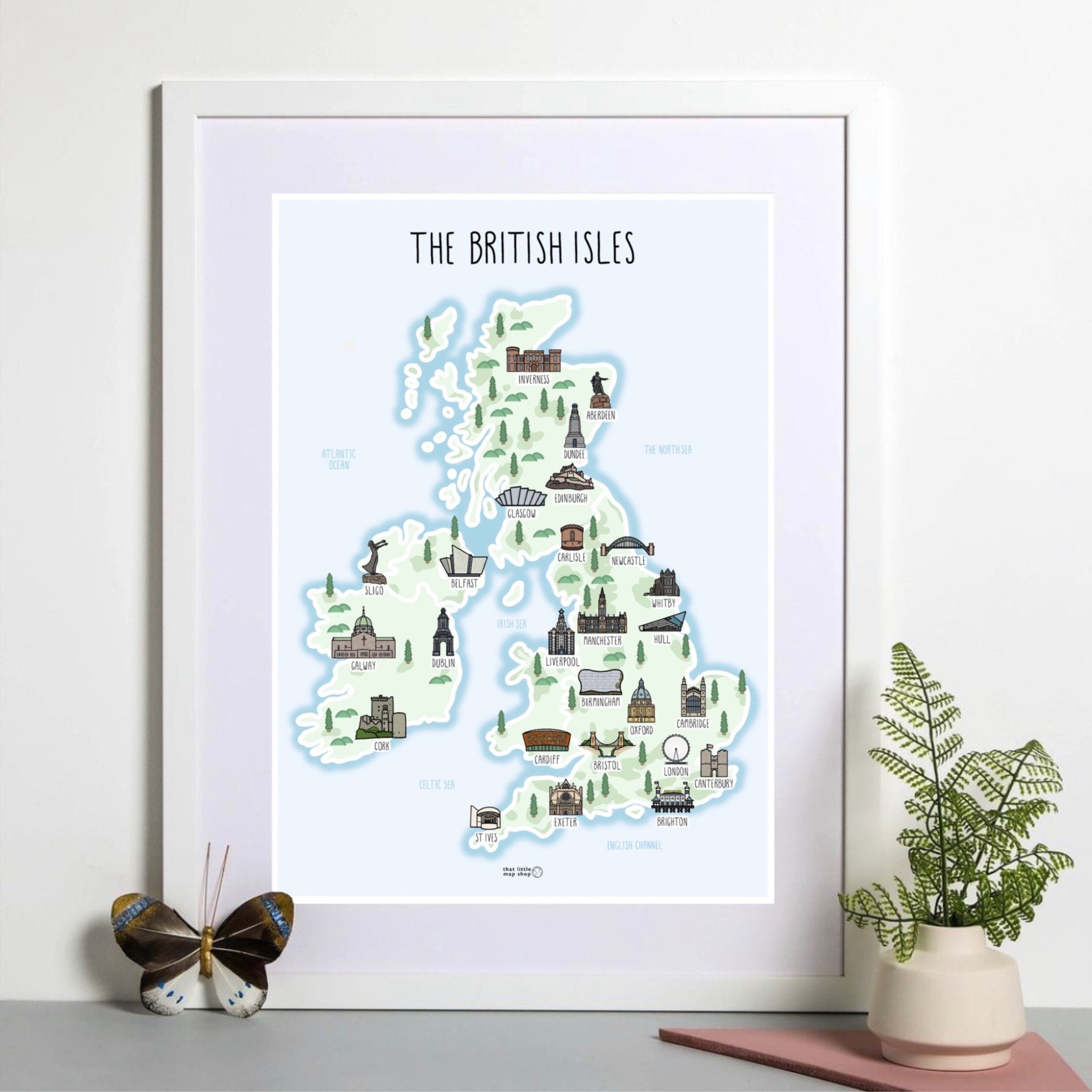 British Isles Map Print: UK & Ireland Illustrated Wall Art - Etsy UK