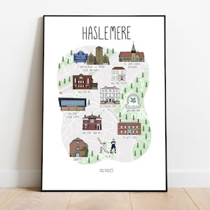 Impression de carte d'Haslemere - carte d'Haslemere - carte illustrée d'Haslemere - carte du Surrey - impression de carte personnalisée - idée cadeau