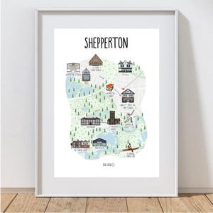 Carte de Shepperton - carte illustrée de Shepperton - illustration de carte - carte de Shepperton - Shepperton Surrey - art mural - idée cadeau