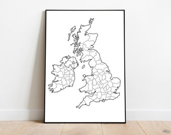 UK and Ireland Map Print: Minimalist Line Art (Digital Download)