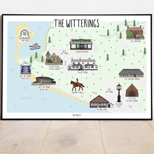 Impression de carte de Witterings - carte des Witterings - carte illustrée de l'ouest de Wittering - carte de l'ouest de Wittering - carte du West Sussex - cadeau de voyage