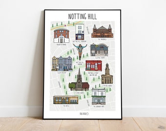 Map of Notting Hill - illustrated map of Notting Hill - Notting Hill map print - London map - gift idea - West London art - gift idea