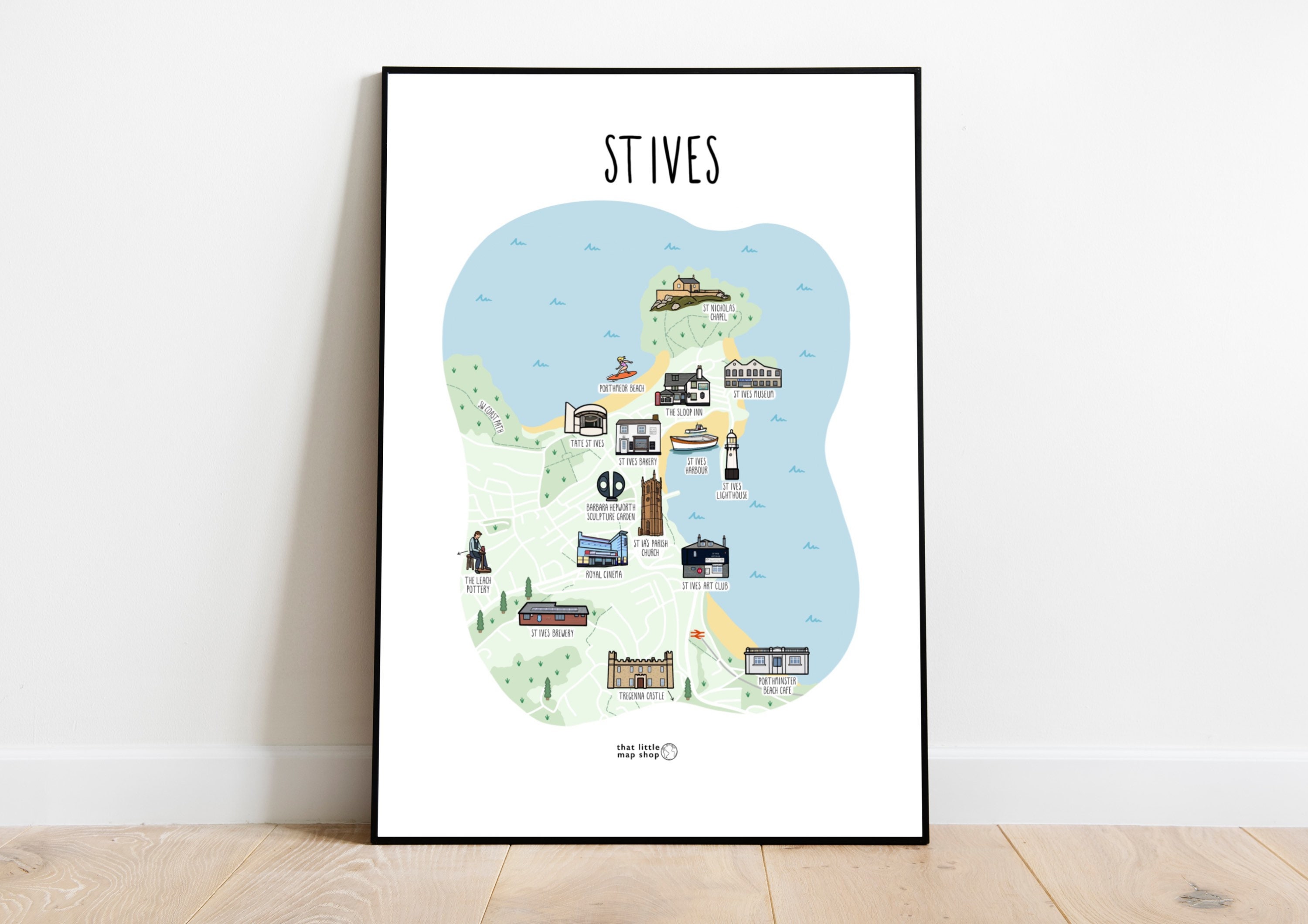 Map of St Ives Illustrated Map of St Ives Cornwall St Ives Map Print St Ives Cornwall Map Gift