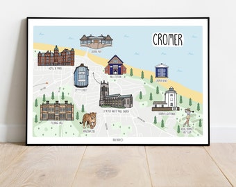 Cromer map print - map of Cromer - illustrated map of Cromer - Cromer map - Norfolk map - travel gift - wall art